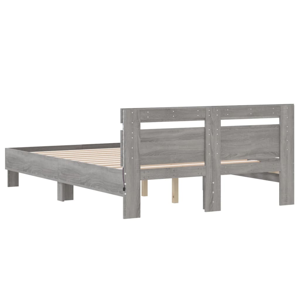 Bed frame with headboard and LED Sonoma Gray 120x190 cm