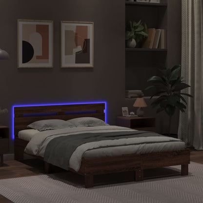 Bed frame with headboard and LED Brown Oak 120x190 cm