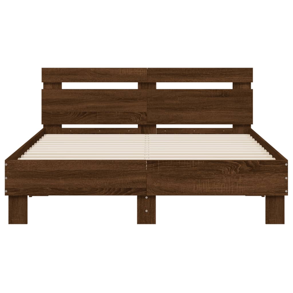 Bed frame with headboard and LED Brown Oak 120x190 cm