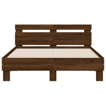 Bed frame with headboard and LED Brown Oak 120x190 cm