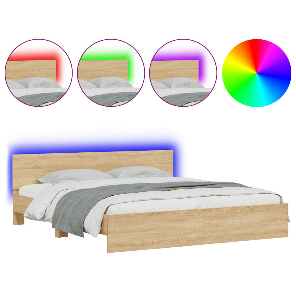 Giroletto con Testiera e LED Rovere Sonoma 200x200 cm | homemem39