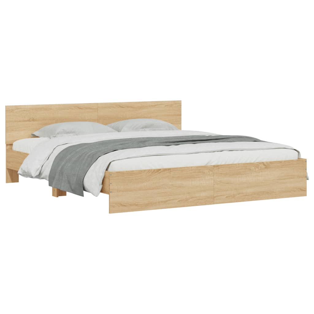 Giroletto con Testiera e LED Rovere Sonoma 200x200 cm | homemem39