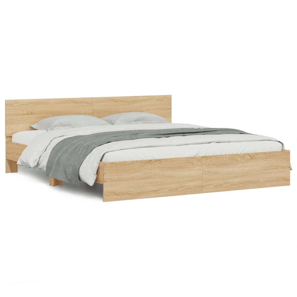 Giroletto con Testiera e LED Rovere Sonoma 200x200 cm | homemem39