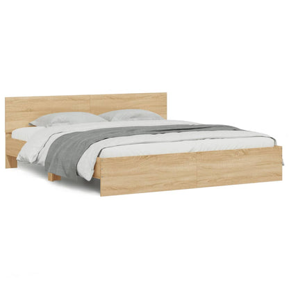Giroletto con Testiera e LED Rovere Sonoma 200x200 cm | homemem39