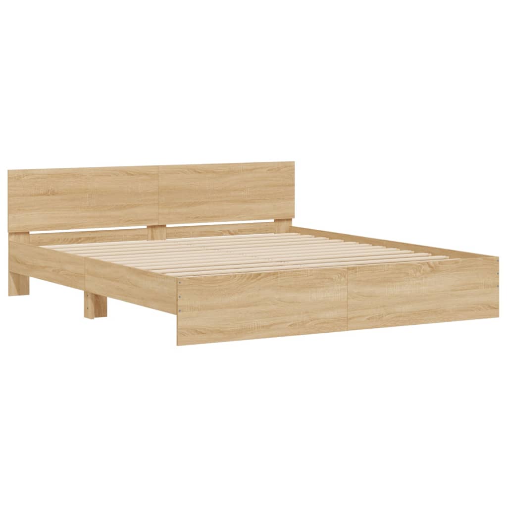 Giroletto con Testiera e LED Rovere Sonoma 200x200 cm | homemem39