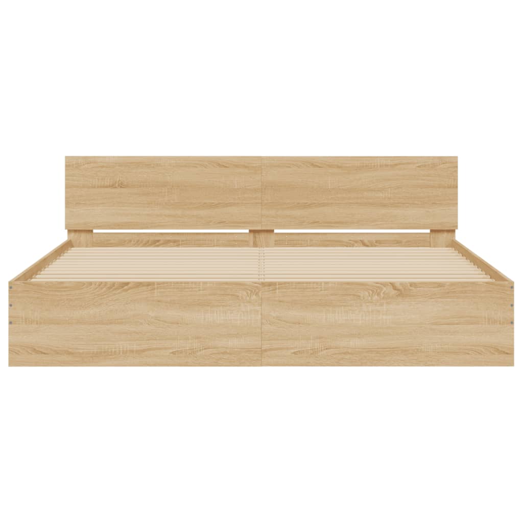 Giroletto con Testiera e LED Rovere Sonoma 200x200 cm | homemem39