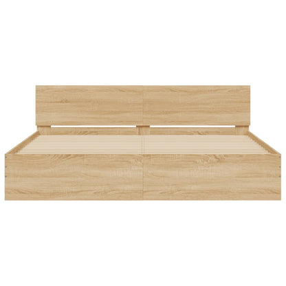 Giroletto con Testiera e LED Rovere Sonoma 200x200 cm | homemem39