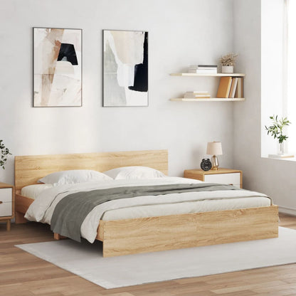 Giroletto con Testiera e LED Rovere Sonoma 200x200 cm | homemem39