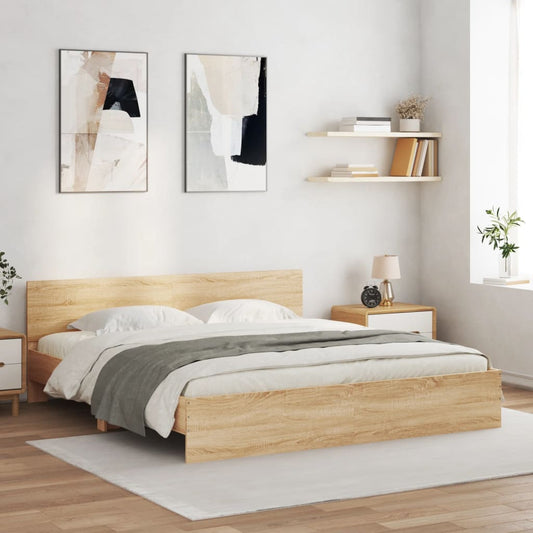 Giroletto con Testiera e LED Rovere Sonoma 200x200 cm | homemem39