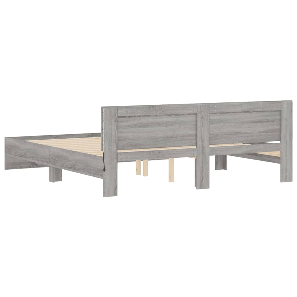 Giroletto con Testiera e LED Grigio Sonoma 200x200 cm | homemem39