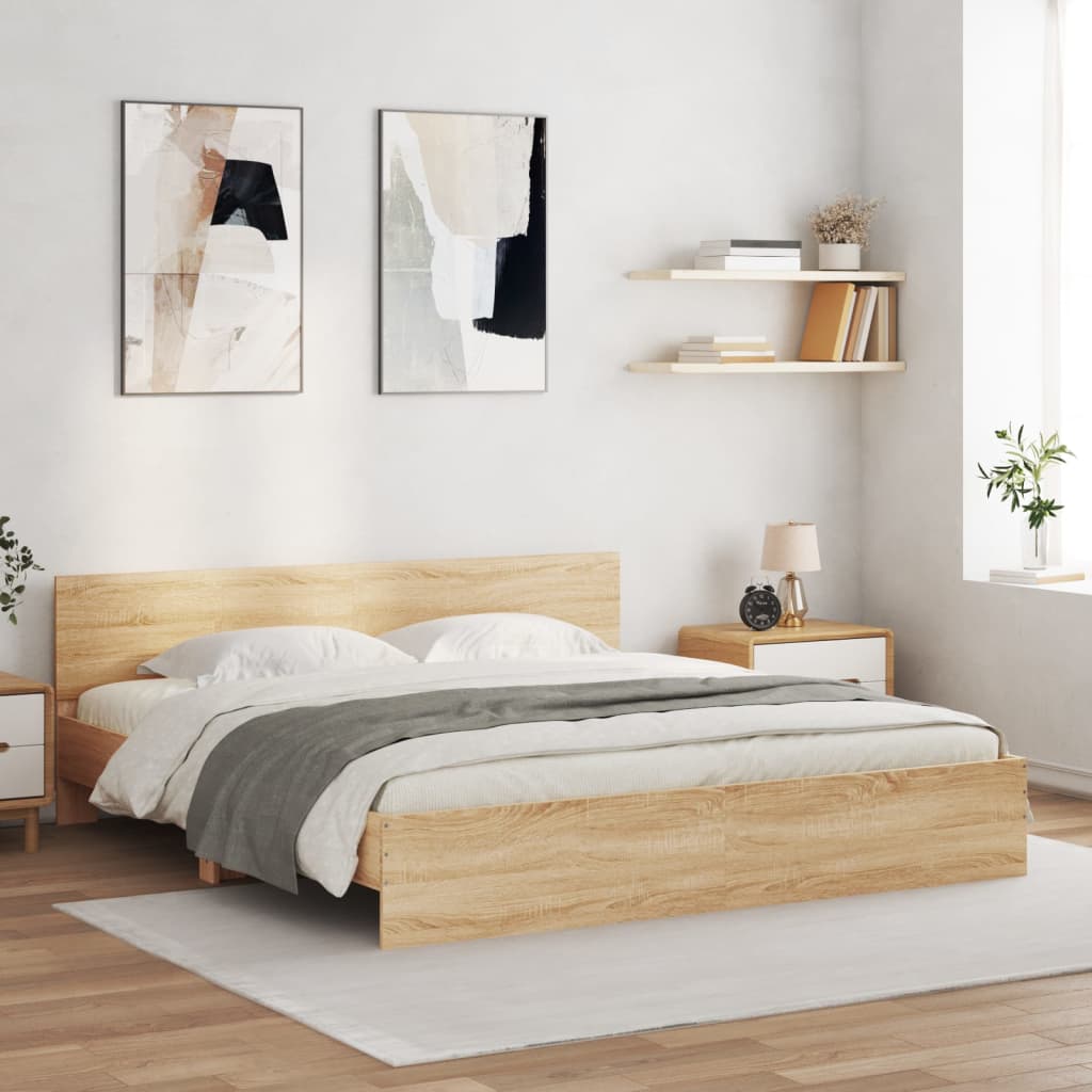 Giroletto con Testiera e LED Rovere Sonoma 180x200 cm | homemem39