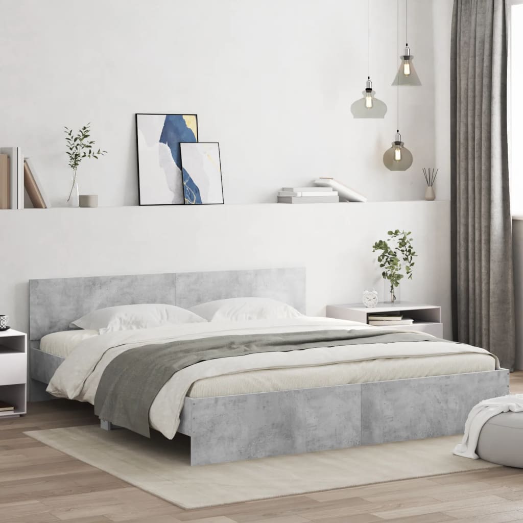 Giroletto con Testiera e LED Grigio Cemento 180x200 cm | homemem39
