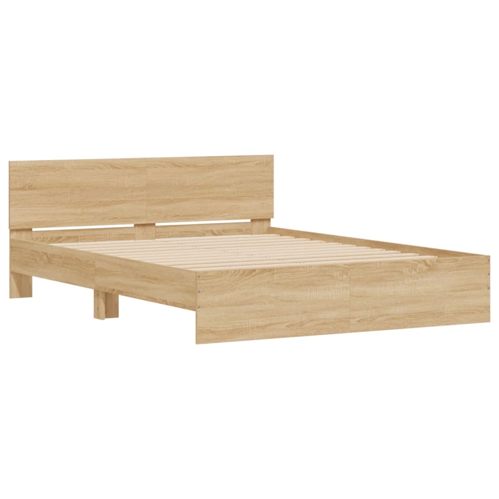 Bed frame with headboard and LED Sonoma oak 160x200 cm