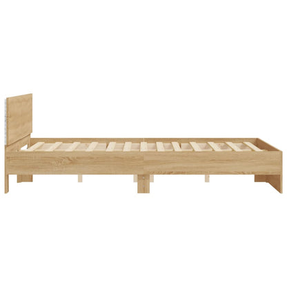 Bed frame with headboard and LED Sonoma oak 160x200 cm