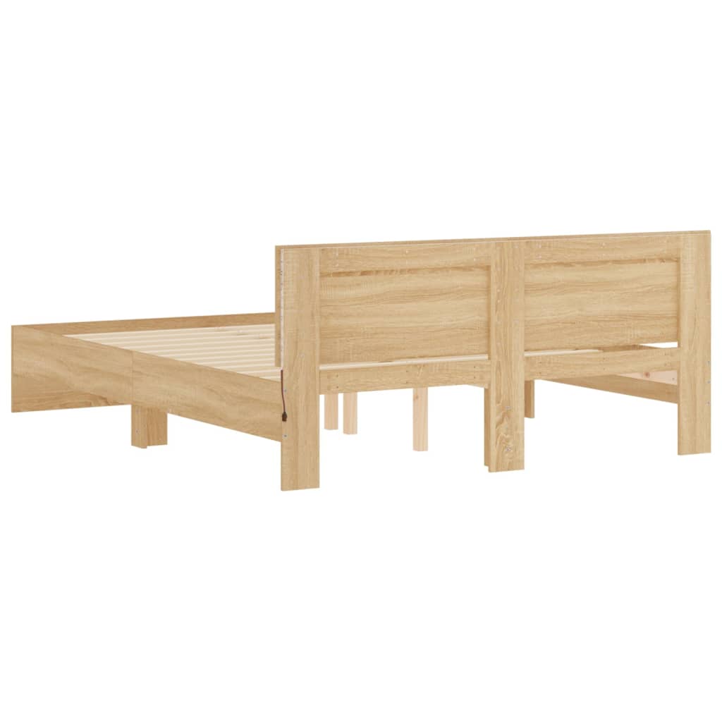 Bed frame with headboard and LED Sonoma oak 160x200 cm