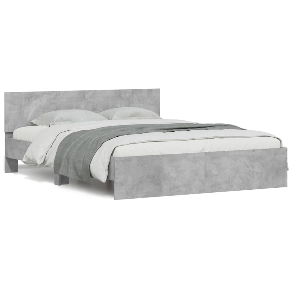 Cement Gray Bed Frame with Headboard and LED 160x200 cm