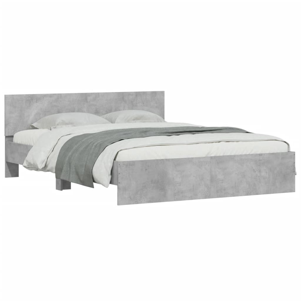 Cement Gray Bed Frame with Headboard and LED 160x200 cm