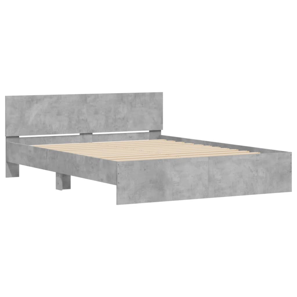 Cement Gray Bed Frame with Headboard and LED 160x200 cm