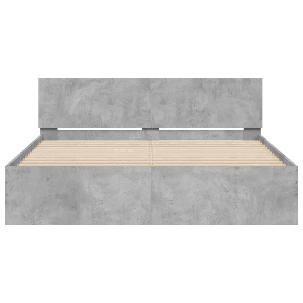 Cement Gray Bed Frame with Headboard and LED 160x200 cm