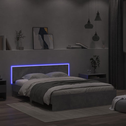 Cement Gray Bed Frame with Headboard and LED 160x200 cm