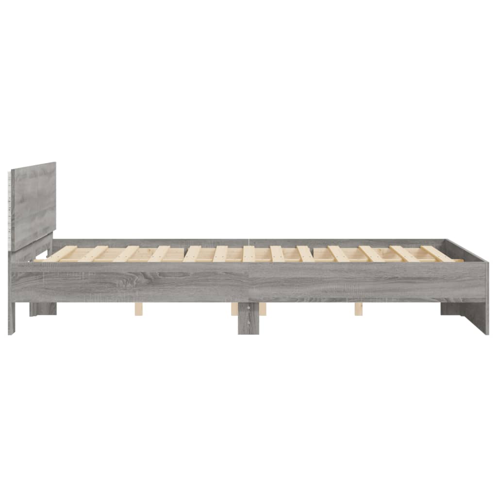 Bed frame with headboard and LED Sonoma Gray 160x200 cm