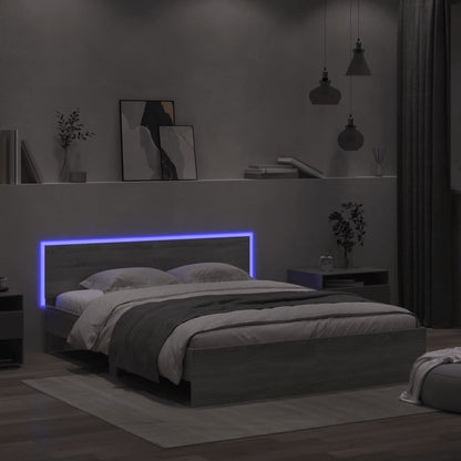 Bed frame with headboard and LED Sonoma Gray 160x200 cm