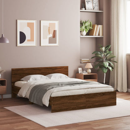 Bed frame with headboard and LED Brown Oak 160x200 cm