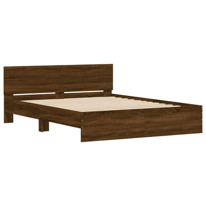 Bed frame with headboard and LED Brown Oak 160x200 cm