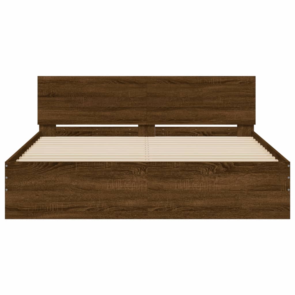 Bed frame with headboard and LED Brown Oak 160x200 cm