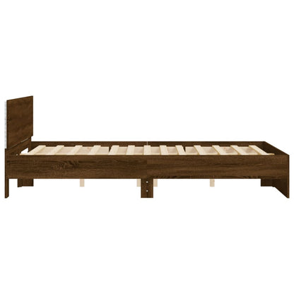 Bed frame with headboard and LED Brown Oak 160x200 cm