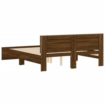 Bed frame with headboard and LED Brown Oak 160x200 cm