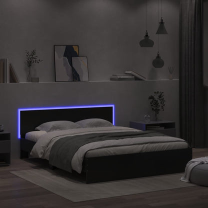 Bed frame with headboard and black LED 150x200 cm