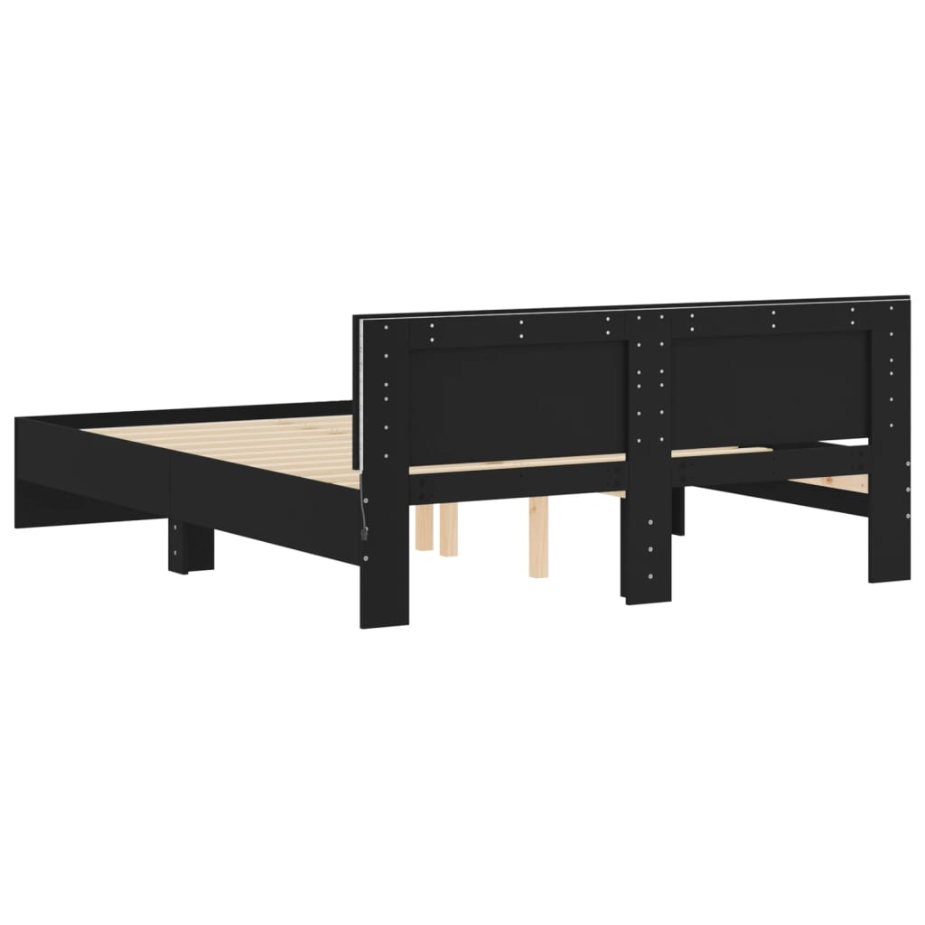 Bed frame with headboard and black LED 150x200 cm