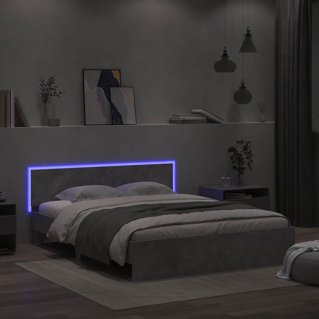 Giroletto con Testiera e LED Grigio Cemento 150x200 cm - homemem39