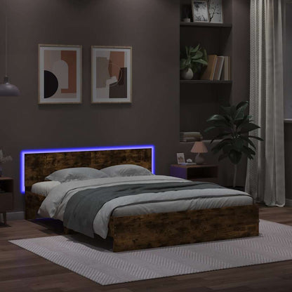 Giroletto con Testiera e LED Rovere Fumo 150x200 cm | homemem39