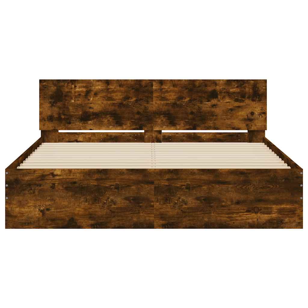 Giroletto con Testiera e LED Rovere Fumo 150x200 cm | homemem39
