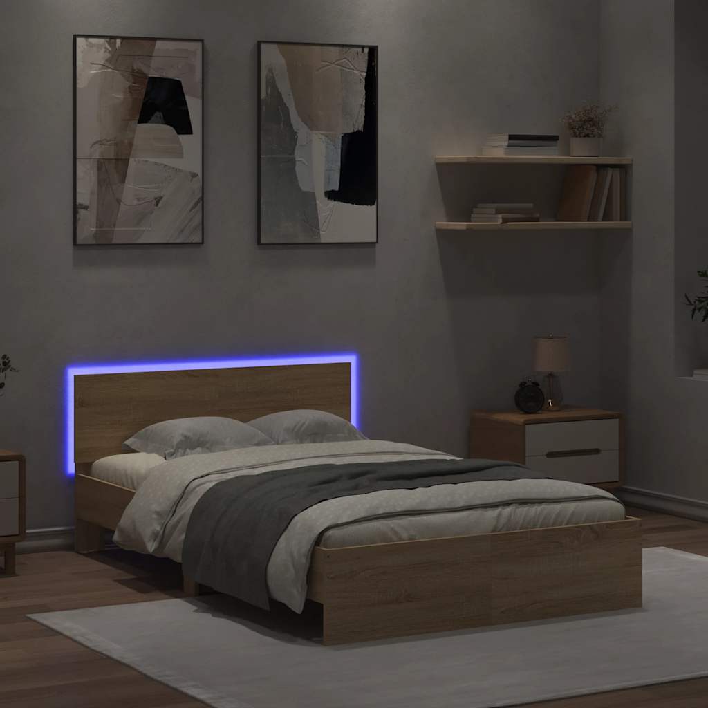 Giroletto con Testiera e LED Rovere Sonoma 120x200 cm | homemem39