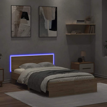 Giroletto con Testiera e LED Rovere Sonoma 120x200 cm | homemem39