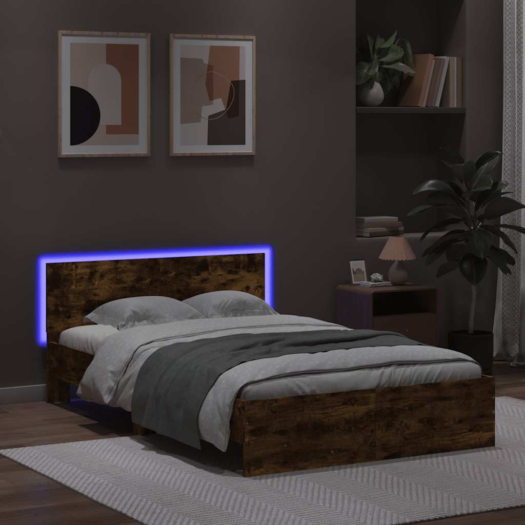 Giroletto con Testiera e LED Rovere Fumo 120x200 cm | homemem39