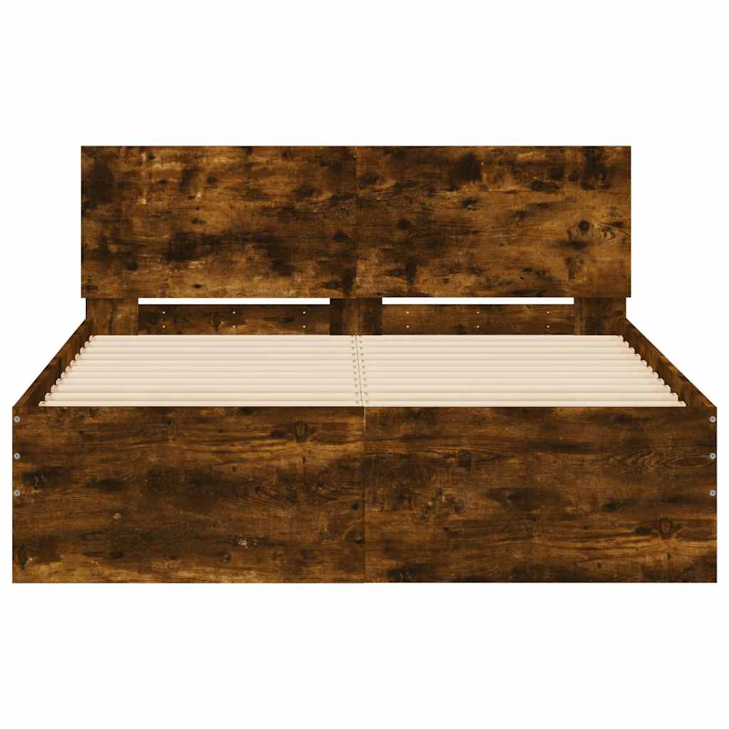 Giroletto con Testiera e LED Rovere Fumo 120x200 cm | homemem39