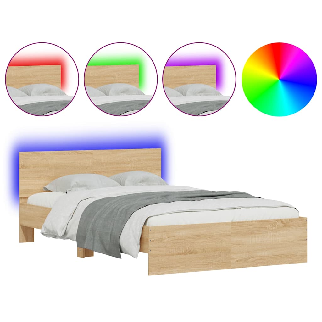 Giroletto con Testiera e LED Rovere Sonoma 140x190 cm | homemem39