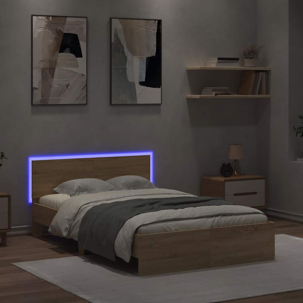 Giroletto con Testiera e LED Rovere Sonoma 140x190 cm | homemem39