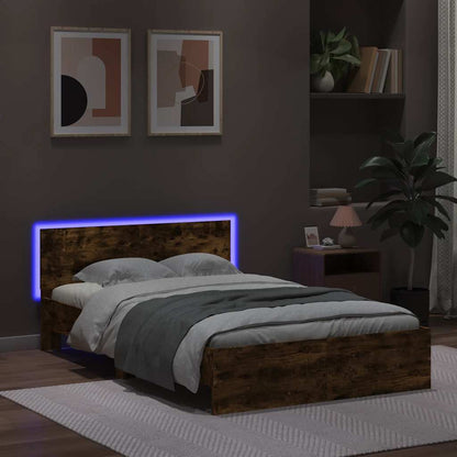 Giroletto con Testiera e LED Rovere Fumo 140x190 cm | homemem39