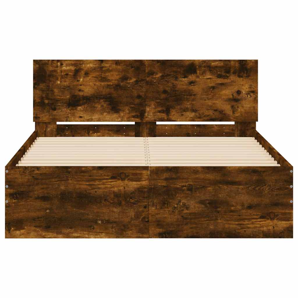 Giroletto con Testiera e LED Rovere Fumo 140x190 cm | homemem39