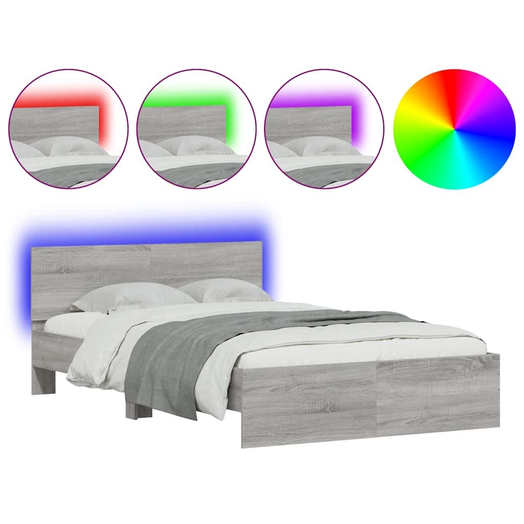 Giroletto con Testiera e LED Grigio Sonoma 140x190 cm | homemem39
