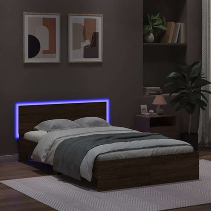 Giroletto con Testiera e LED Rovere Marrone 140x190 cm | homemem39