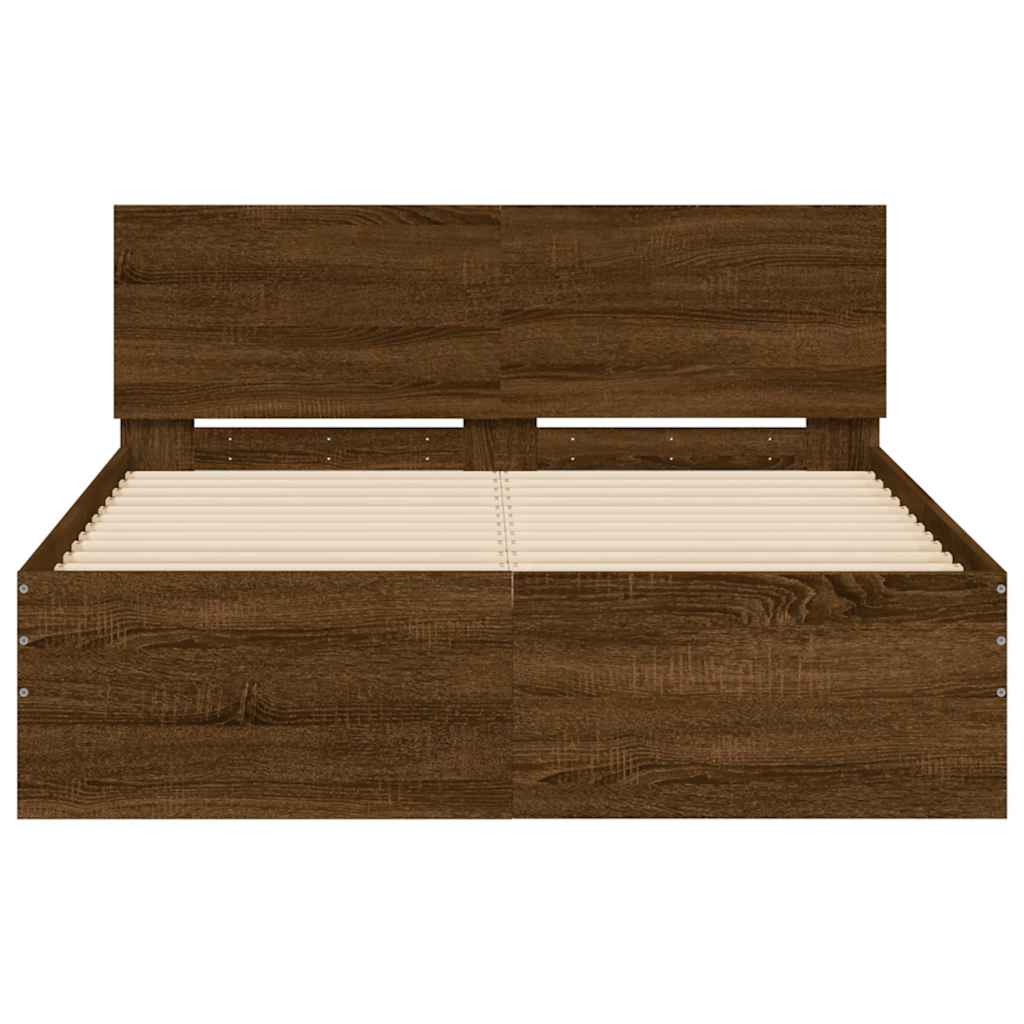 Giroletto con Testiera e LED Rovere Marrone 140x190 cm | homemem39