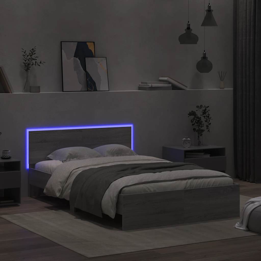 Giroletto con Testiera e LED Grigio Sonoma 135x190 cm - homemem39