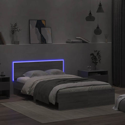 Giroletto con Testiera e LED Grigio Sonoma 135x190 cm - homemem39
