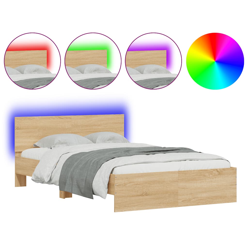Giroletto con Testiera e LED Rovere Sonoma 120x190 cm | homemem39